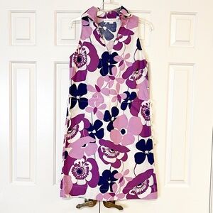 Lesley Evers Floral Pink and Purple Sleeveless Midi 100% Cotton Dress. Medium